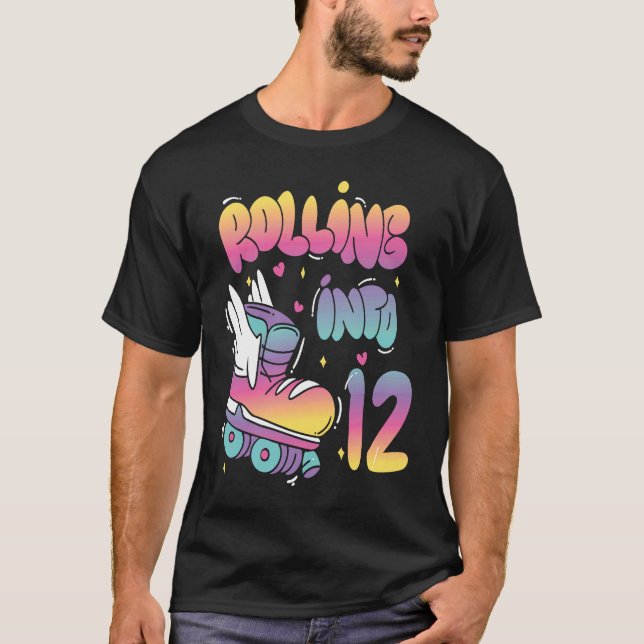 Rolling Into 12 Roller Skating Birthday T-Shirt (Front)