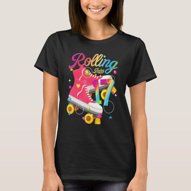 Rolling Into 17 Years 17th Birthday Roller Skates  T-Shirt (Front)