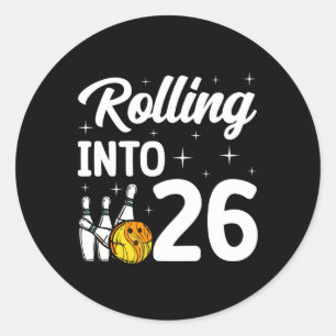 Rolling Into 26 Bowling 26th Birthday Classic Round Sticker