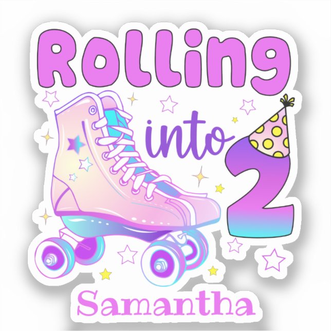 Rolling Into 2 - Cute Purple Roller Skate Birthday (Front)