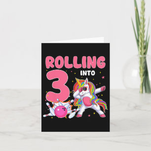 Rolling Into 3 3rd Birthday Unicorn Bowling 3 Year Card