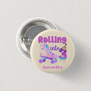 Rolling Into 3 Roller Skater Birthday Celebration 3 Cm Round Badge