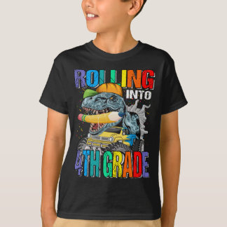 Rolling Into 4th Grade Monster Truck Dinosaur Boys T-Shirt