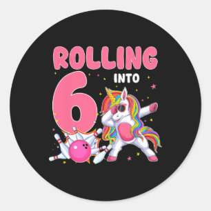 Rolling Into 6 6th Birthday Unicorn Bowling 6 Year Classic Round Sticker