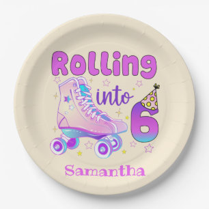Rolling Into 6  Roller Skater Birthday Celebration Paper Plate
