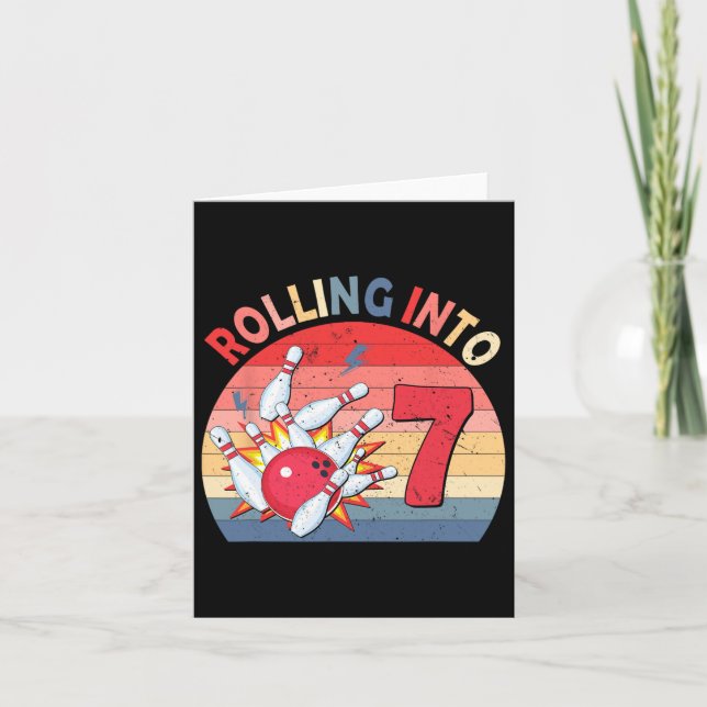 Rolling Into 7 Bowling Birthday 7 Year Old Kids Pa Card (Front)