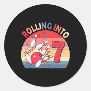 Rolling Into 7 Bowling Birthday 7 Year Old Kids Pa Classic Round Sticker