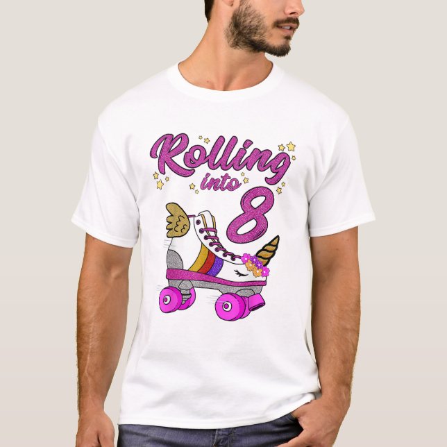 Rolling into 8th Birthday Shirt Unicorn Roller Ska (Front)