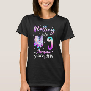 Rolling Into 9 Awesome Since 2014 9th Bday Roller  T-Shirt