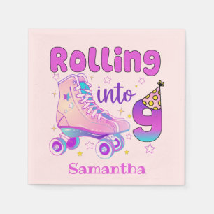 Rolling Into 9 Roller Skater Birthday Celebration Napkin