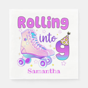 Rolling Into 9 Roller Skater Birthday Celebration Napkin