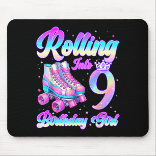 Rolling Into 9 Year Old Roller Skating 9th Birthda Mouse Pad