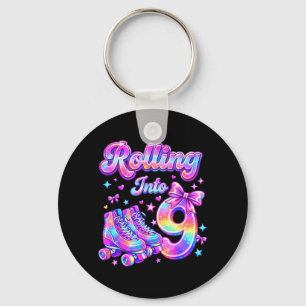 Rolling Into 9 Years Old Roller Skating Girl 9th Key Ring