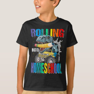 Rolling Into Homeschool Monster Truck Dinosaur Boy T-Shirt
