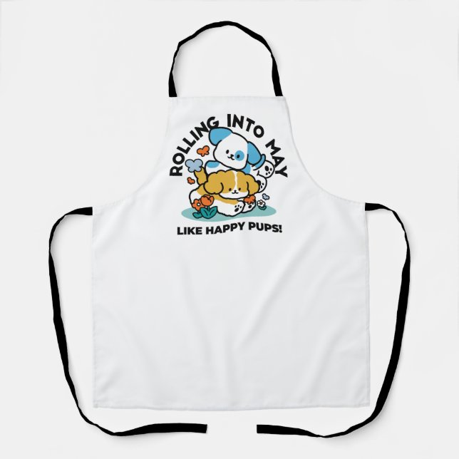 Rolling Into May Like Happy Pups – Cute Spring Dog Apron (Front)