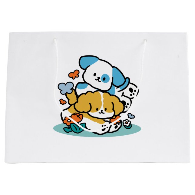 Rolling Into May Like Happy Pups – Cute Spring Dog Large Gift Bag (Front)