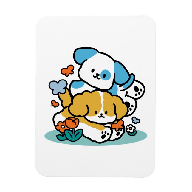 Rolling Into May Like Happy Pups – Cute Spring Dog Magnet (Vertical)