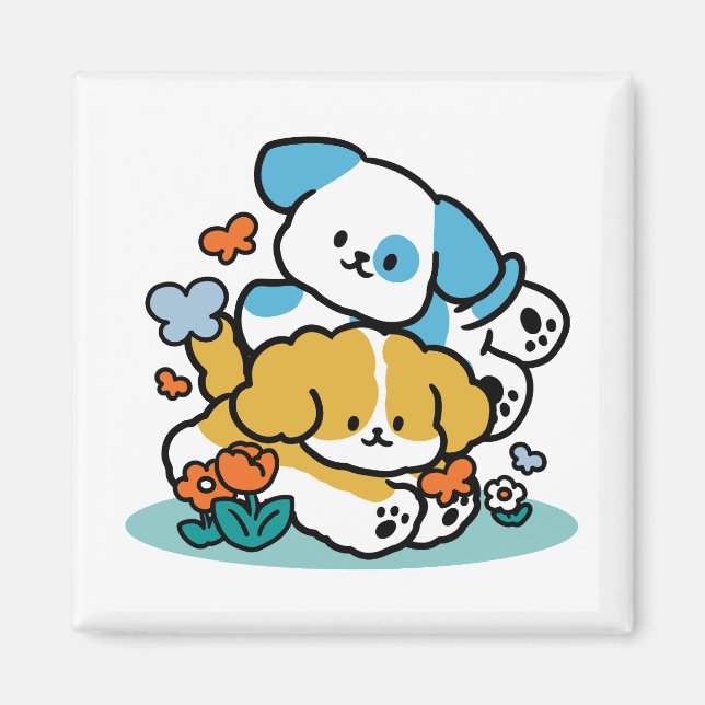 Rolling Into May Like Happy Pups – Cute Spring Dog Magnet (Front)