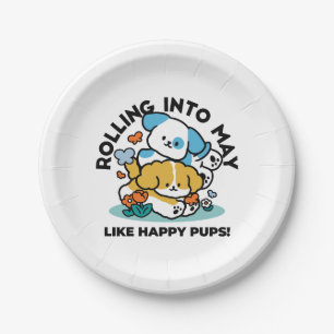 Rolling Into May Like Happy Pups – Cute Spring Dog Paper Plate