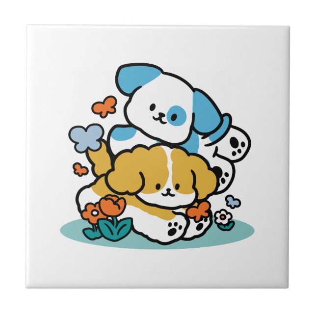 Rolling Into May Like Happy Pups – Cute Spring Dog Tile (Front)