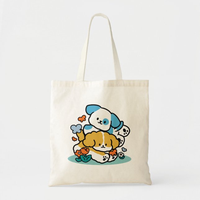 Rolling Into May Like Happy Pups – Cute Spring Dog Tote Bag (Front)