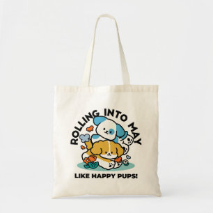 Rolling Into May Like Happy Pups – Cute Spring Dog Tote Bag