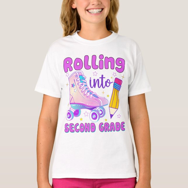 Rolling Into Second Grade | Roller Skating T-Shirt (Front)