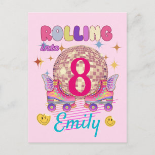 Rolling Into Skate Roller Birthday Girl Matching Postcard