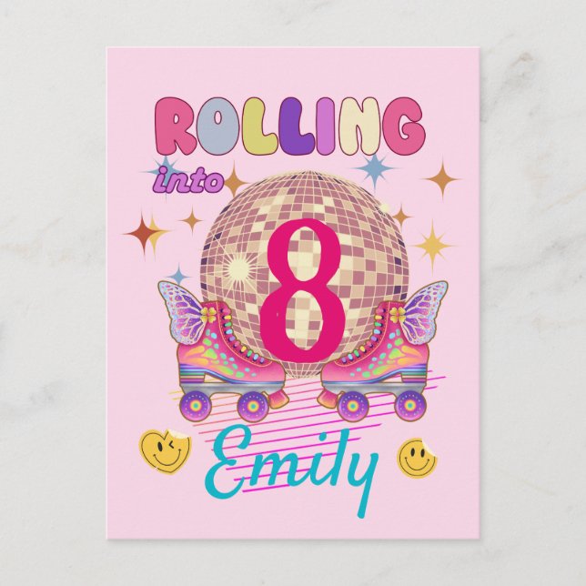 Rolling Into Skate Roller Birthday Girl Matching Postcard (Front)