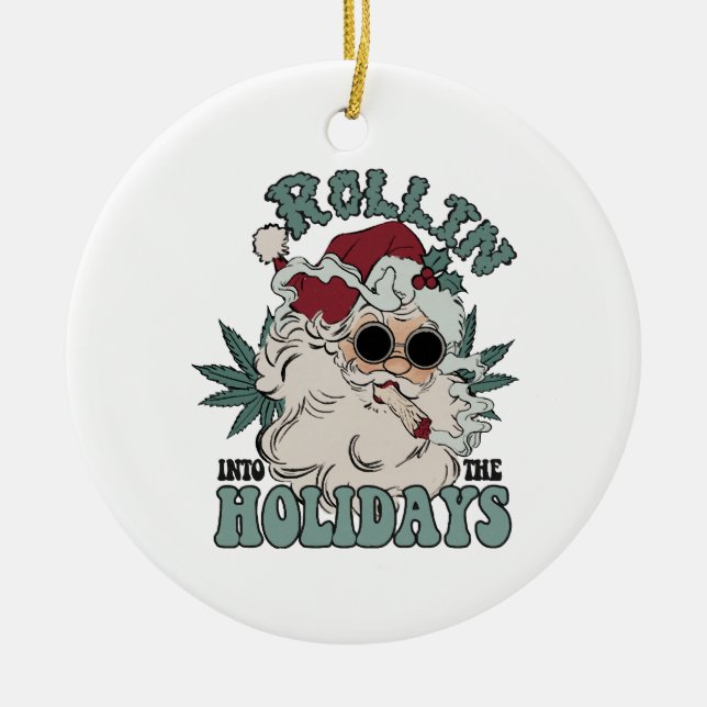 Rolling into the Holidays Ceramic Tree Decoration (Front)