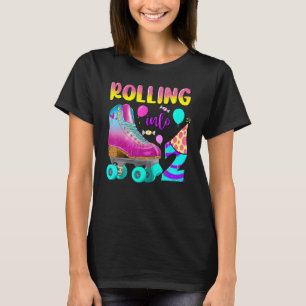 Rolling Into Two Birthday Girl Cute Roller Skates T-Shirt