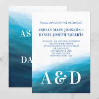 Rolling Ocean Waves Wedding Invitation, Turquoise