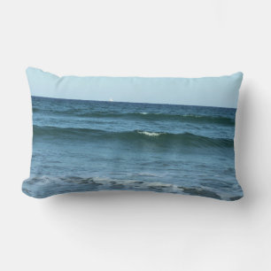 Rolling Ocean Waves With Faraway Sailboat View Lumbar Cushion