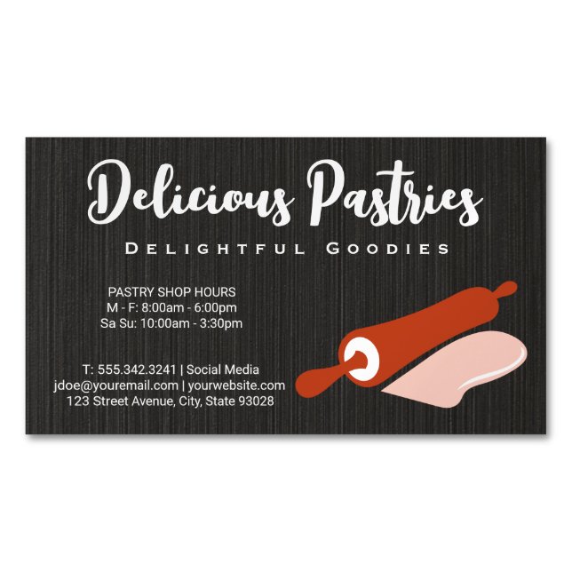 Rolling Pin and Dough | Bakery Magnetic Business Card (Front)
