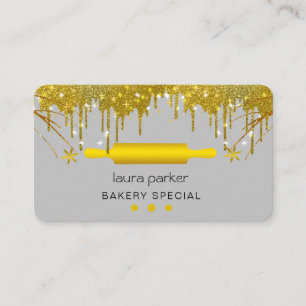 Rolling Pin Bakery Pastry Catering Dripping Gold Business Card