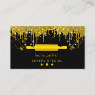 Rolling Pin Bakery Pastry Catering Dripping Gold  Business Card