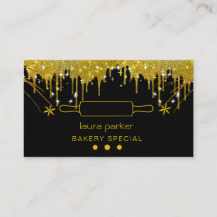 Rolling Pin Bakery Pastry Catering Dripping Gold  Business Card