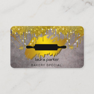 Rolling Pin Bakery Pastry Catering Dripping Gold  Business Card