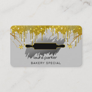 Rolling Pin Bakery Pastry Catering Dripping Gold Business Card