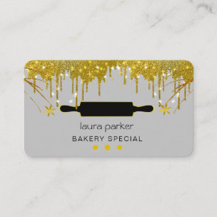 Rolling Pin Bakery Pastry Catering Dripping Gold  Business Card