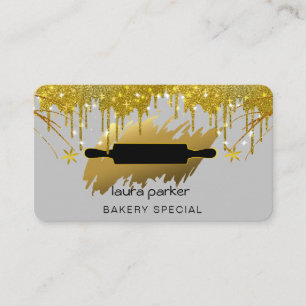 Rolling Pin Bakery Pastry Catering Dripping Gold  Business Card