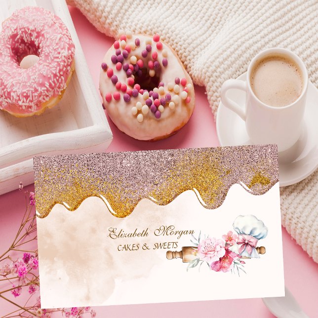 Rolling Pin Flowers Bakery Drips Business Card (Creator Uploaded)