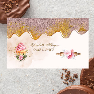 Rolling Pin Flowers Cupcake Bakery Drips Business Card