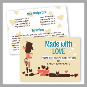 Rolling pin hearts baking cookbook recipe card