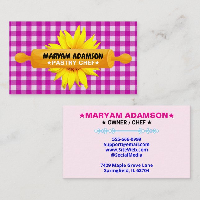 Rolling Pin Pastry Chef | Pink Floral Cake Bakery Business Card (Front/Back)