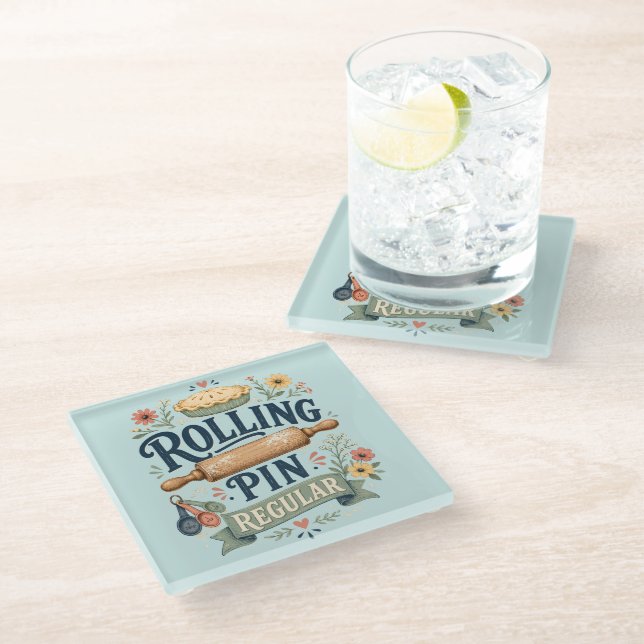 Rolling Pin Regular Cottage Baker Glass Coaster (Angled)
