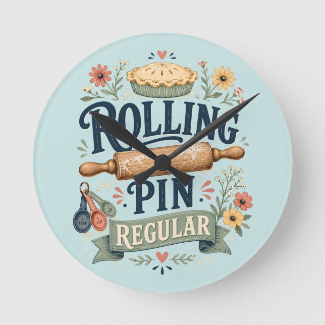 Rolling Pin Regular Cottage Baker Round Clock (Front)