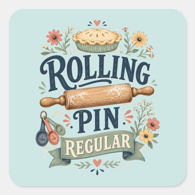 Rolling Pin Regular Cottage Baker Square Sticker (Front)