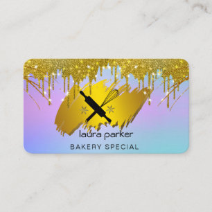 Rolling Pin Whisk Bakery Pastry Catering Gold Chef Business Card