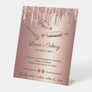 rolling pin & whisk cupcake Bakery Dripping Gold B Pedestal Sign